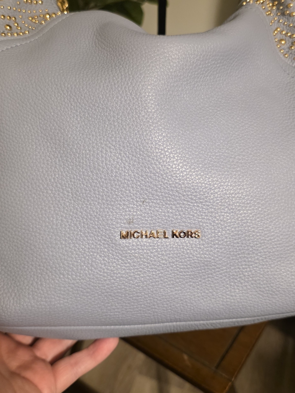 Michael Michael Kors Aria Studded Light Blue Leather Hobo Bag - Picture 10 of 10